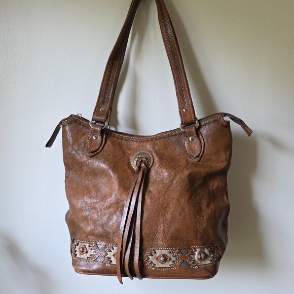 American West Handbags - EUC AMERICAN WEST GENUINE LEATHER WEATER TOOLED SHOULDER BAG LARGE
